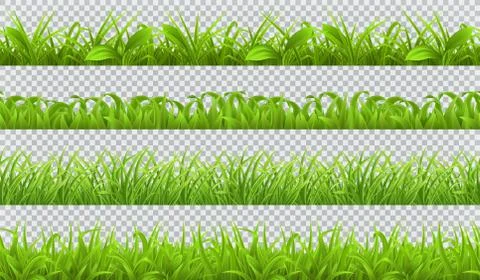 Spring green grass, seamless pattern. 3d realistic vector set Illustrazione stock