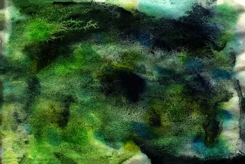 Spring green hand-painted texture with paint splashes. Stock Photos