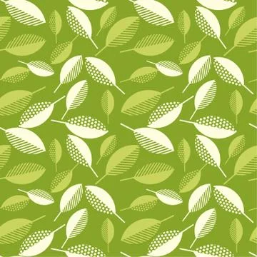 Spring green leaves abstract vector illustration. seamless pattern with moder Stock Illustration