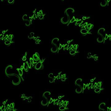 Spring green lettering word made of smoke isolated on black background. Seamless Stock Illustration