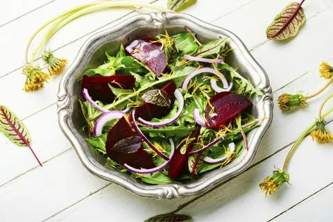 Spring green salad,white background Stock Photos