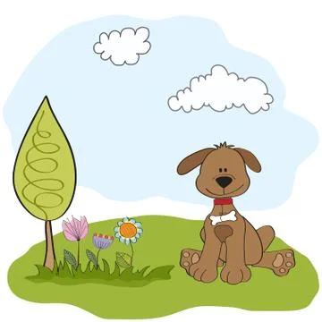 Spring greeting card with dog Stock Illustration