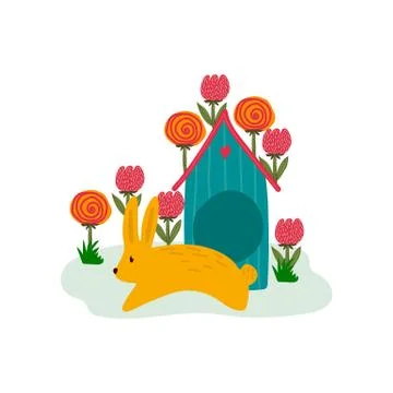 Spring greeting card with Easter Bunny. The idea of a festive Easter picture Stock Illustration