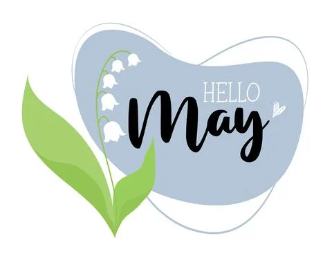 Spring greeting card Hello May. Beautiful May lily of valley with leaves. Vector Stock Illustration