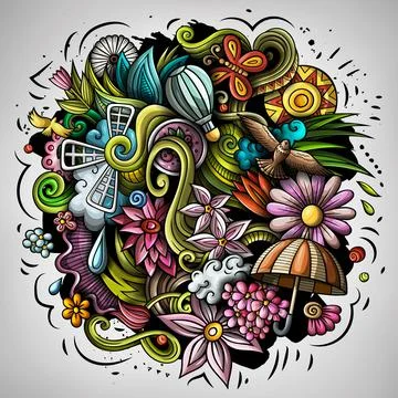 Spring hand drawn cartoon doodle illustration. Funny seasonal design Illustrazione stock
