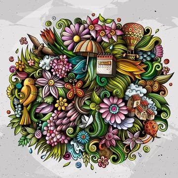Spring hand drawn cartoon doodle illustration. Funny seasonal design Illustrazione stock