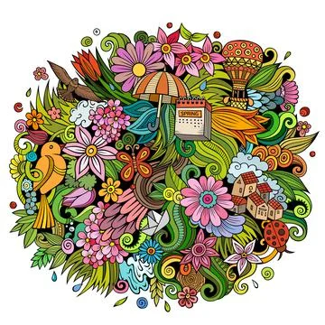 Spring hand drawn cartoon doodle illustration. Funny seasonal design Illustrazione stock