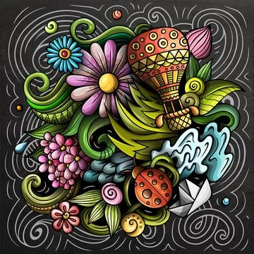 Spring hand drawn cartoon doodle illustration Stock Illustration