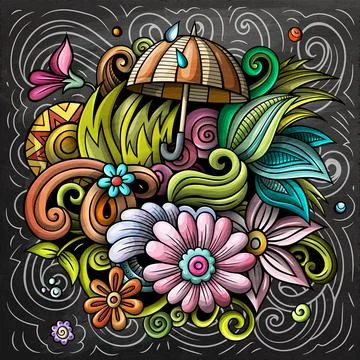 Spring hand drawn cartoon doodle illustration Illustrazione stock