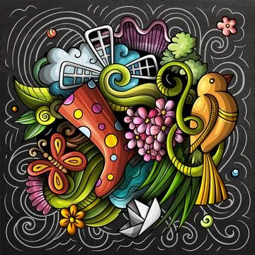 Spring hand drawn cartoon doodle illustration Stock Illustration