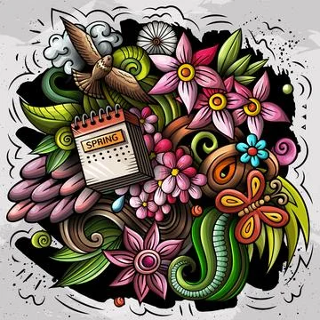 Spring hand drawn cartoon doodle illustration Stock Illustration