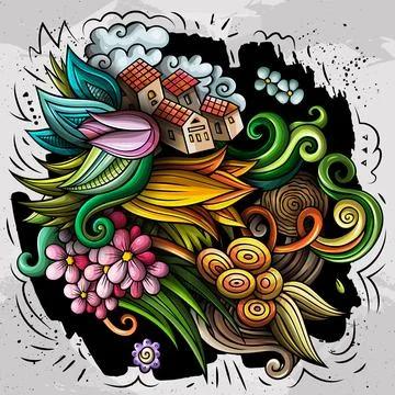 Spring hand drawn cartoon doodle illustration Illustrazione stock