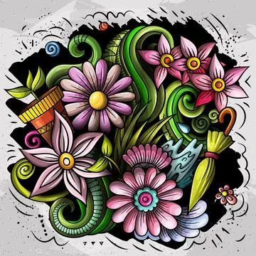 Spring hand drawn cartoon doodle illustration Illustrazione stock