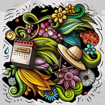 Spring hand drawn cartoon doodle illustration Illustrazione stock