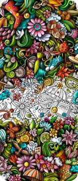 Spring hand drawn doodle banner. Cartoon detailed flyer. 스톡 일러스트