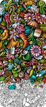 Spring hand drawn doodle banner. Cartoon detailed flyer. 스톡 일러스트