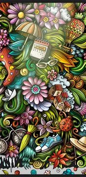 Spring hand drawn doodle banner. Cartoon detailed flyer. 스톡 일러스트