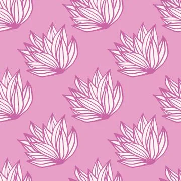 Spring hand drawn seamless pattern with foliage bush. Light pink background w 스톡 일러스트