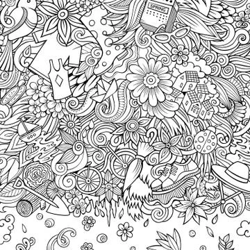 Spring hand drawn vector doodles illustration. Nature frame design. Stock Illustration