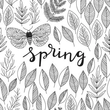 Spring hand lettering and leafs frame vector Stock Illustration