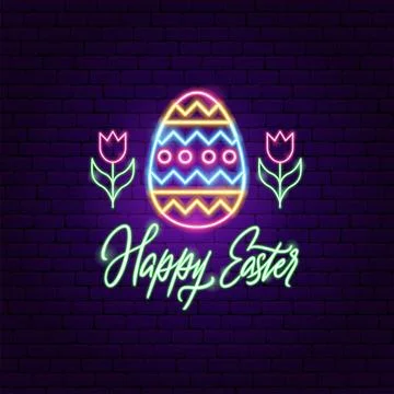 Spring Happy Easter Eggs Neon Label Stock Illustration