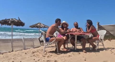 Spring has arrived in Sicily - we were four friends at the bar Stock Photos