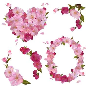 Spring heart frames branches with sakura flowers イラスト素材