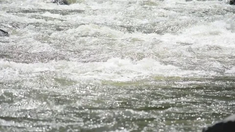 Spring high water flows in the mountain river Ursul. Rocks and water rapids Stock Footage 76353069