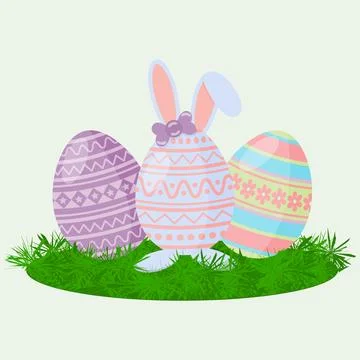 Spring Holiday Bunny Ears Easter Eggs Stock Illustration