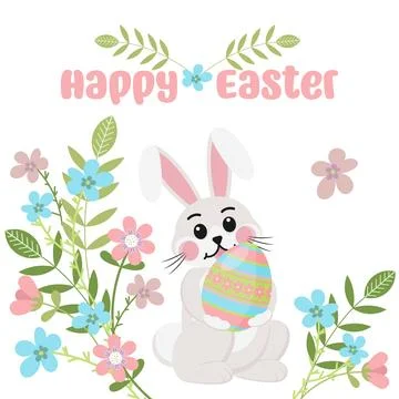 Spring Holiday Card Cute Rabbit with Easter Egg Stock Illustration