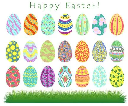 Spring holiday collection with Happy Easter eggs with different textures Illustrazione stock