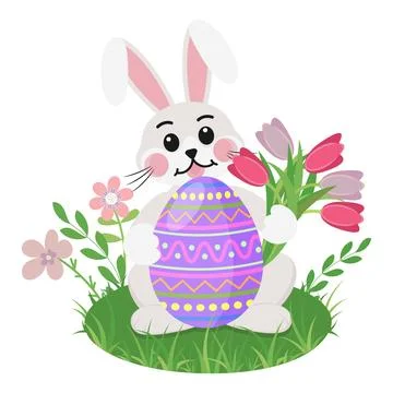 Spring Holiday Cute Bunny with Easter Egg Stock Illustration