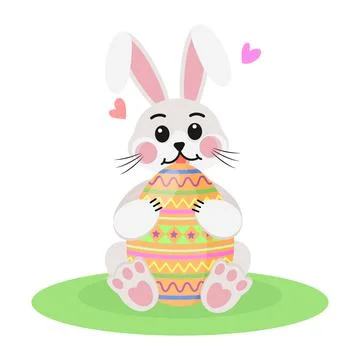 Spring Holiday Cute Bunny with Easter Egg Stock Illustration