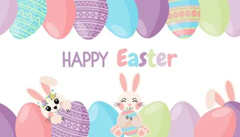 Spring Holiday Easter Eggs and Cute Bunnies Frame Illustrazione stock