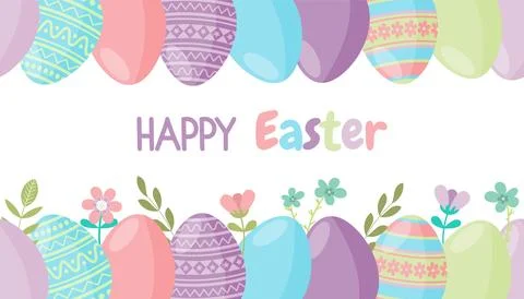 Spring Holiday Easter Eggs Blooming Flowers Frame Stock Illustration