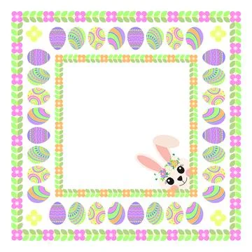 Spring Holiday Easter Eggs Cute Bunny Frame, Border Illustrazione stock