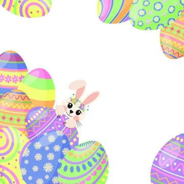 Spring Holiday Easter Eggs Cute Bunny Frame, Border 스톡 일러스트