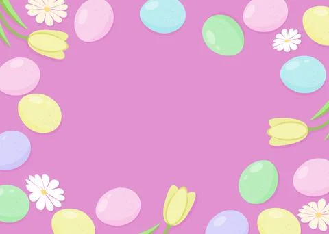 Spring Holiday Easter Eggs Flowers Frame, Border イラスト素材