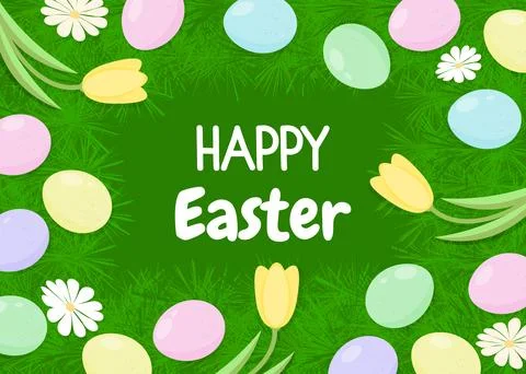 Spring Holiday Easter Eggs Flowers Frame, Border Illustrazione stock