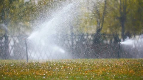 Spring horticultural sprinkler elevation photographic close-up Stock Footage 257061302