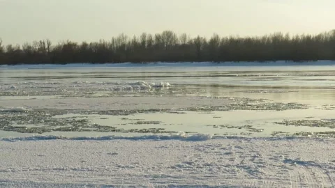 Spring ice drift, floating ice on the Ob River in Western Siberia Stock Footage 150506121