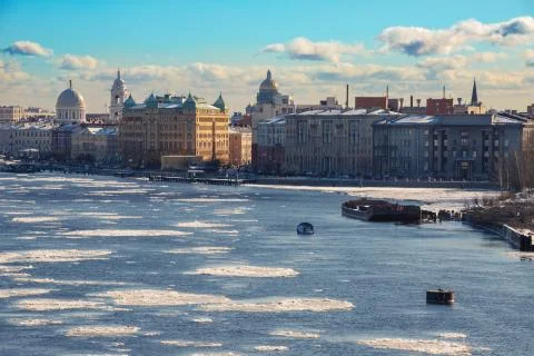 Spring ice drift on the Neva river in March Fotos de archivo