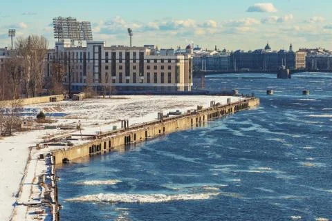 Spring ice drift on the Neva river in March Fotos de archivo