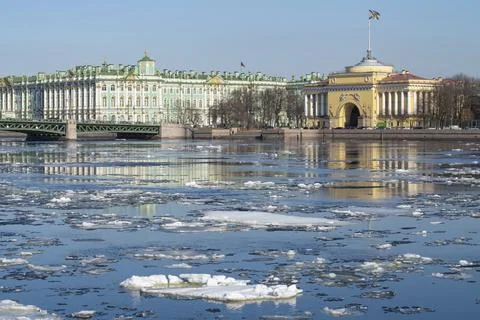 Spring ice drift on the Neva river. Saint Petersburg Stock Photos