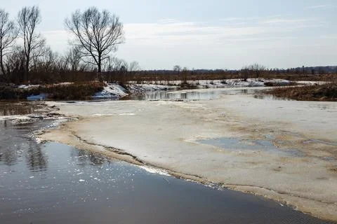 Spring ice drift on the river. Stock Photos
