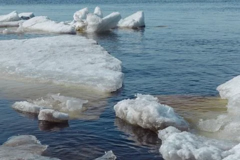 Spring ice drift on the Volga River. Stock Photos