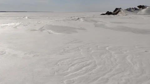 Spring ice on the Ob reservoir. An endless icy desert. Stock Footage 271216188