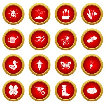 Spring icon red circle set 스톡 일러스트