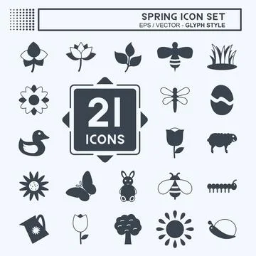 Spring Icon Set Icon in trendy glyph style isolated on soft blue background Stock Illustration