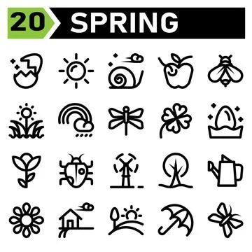 Spring icon set include turbine, wind, windmill, plant, ecology, tree, garden Stockillustratie